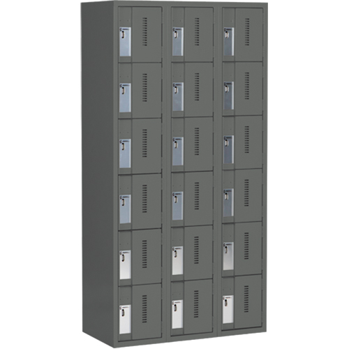 Concorde Heavy-Duty Lockers, 6 -tier, Bank of 3, 36" x 18" x 72", Steel, Charcoal, Welded (Assembled) Haskins Industrial Inc.