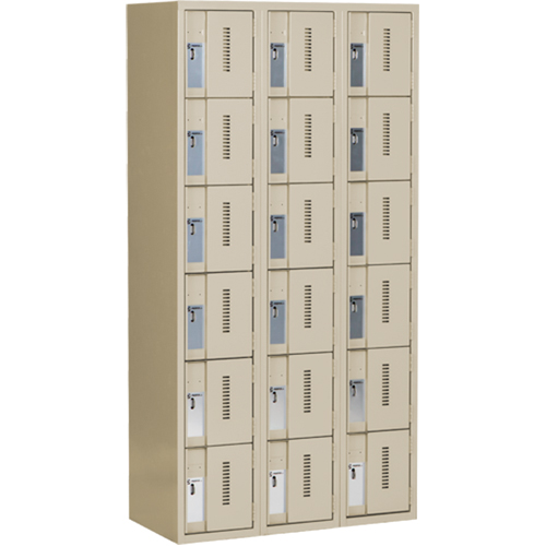 Concorde Heavy-Duty Lockers, 6 -tier, Bank of 3, 36" x 18" x 72", Steel, Beige, Welded (Assembled) Haskins Industrial Inc.