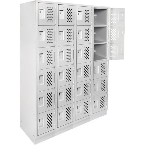 Assembled Clean Line Perforated Economy Lockers, 6 -tier, Bank of 4, 18" x 72" x 12", Steel Haskins Industrial Inc.