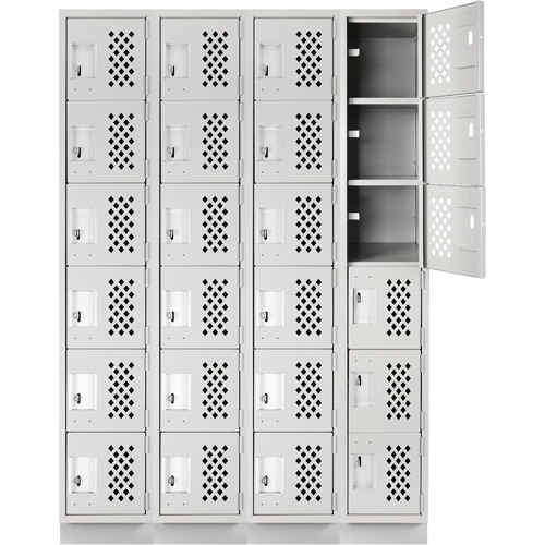 Assembled Clean Line Perforated Economy Lockers, 6 -tier, Bank of 4, 18" x 72" x 12", Steel Haskins Industrial Inc.