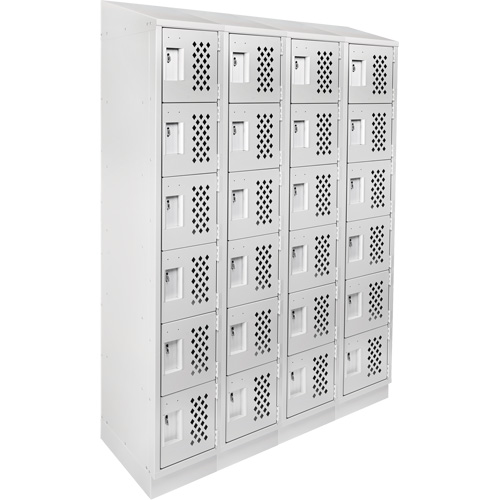 Assembled Clean Line Perforated Economy Lockers, 6 -tier, Bank of 4, 18" x 72" x 12", Steel Haskins Industrial Inc.