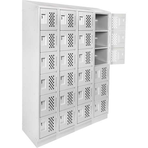 Assembled Clean Line Perforated Economy Lockers, 6 -tier, Bank of 4, 18" x 72" x 12", Steel Haskins Industrial Inc.