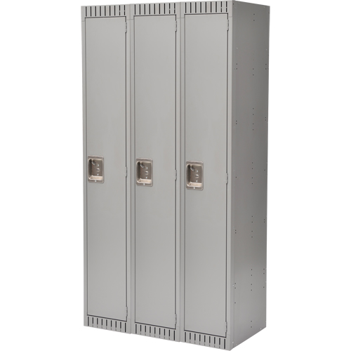Lockers, Bank of 3, 36" x 18" x 72", Steel, Grey, Rivet (Assembled) Haskins Industrial Inc.