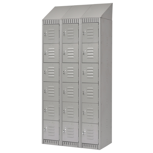 Lockers, 6 -tier, Bank of 3, 36" x 18" x 82", Steel, Grey, Knocked Down Haskins Industrial Inc.