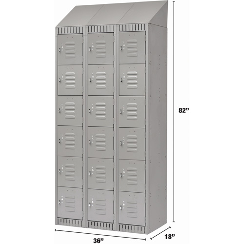 Lockers, 6 -tier, Bank of 3, 36" x 18" x 82", Steel, Grey, Knocked Down Haskins Industrial Inc.