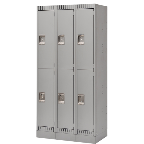 Lockers, 2 -tier, Bank of 3, 36" x 18" x 76", Steel, Grey, Knocked Down Haskins Industrial Inc.