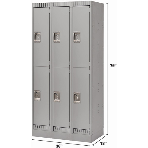 Lockers, 2 -tier, Bank of 3, 36" x 18" x 76", Steel, Grey, Knocked Down Haskins Industrial Inc.