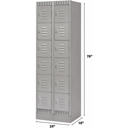 Lockers, 6 -tier, Bank of 2, 24" x 18" x 76", Steel, Grey, Knocked Down Haskins Industrial Inc.