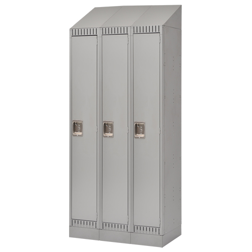 Lockers, Bank of 3, 36" x 18" x 86", Steel, Grey, Knocked Down Haskins Industrial Inc.