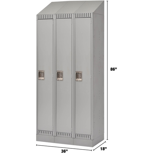 Lockers, Bank of 3, 36" x 18" x 86", Steel, Grey, Knocked Down Haskins Industrial Inc.