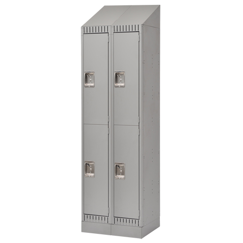 Assembled Lockers, 2 -tier, Bank of 2, 24" x 18" x 72", Steel, Grey, Rivet (Assembled) Haskins Industrial Inc.