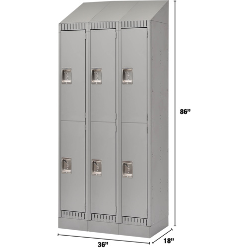 Lockers, 2 -tier, Bank of 3, 36" x 18" x 86", Steel, Grey, Knocked Down Haskins Industrial Inc.