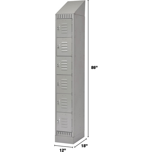 Lockers, 6 -tier, 12" x 18" x 86", Steel, Grey, Knocked Down Haskins Industrial Inc.