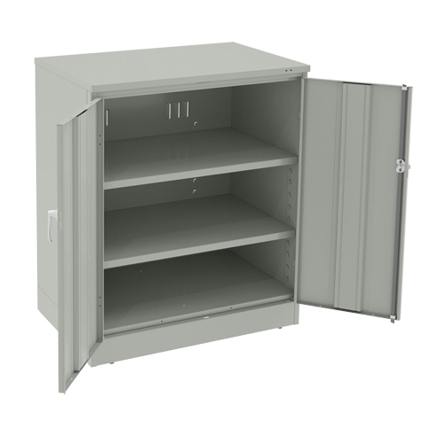 Deluxe Counter High Cabinet, Steel, 2 Shelves, 42" H x 36" W x 24" D, Light Grey Haskins Industrial Inc.