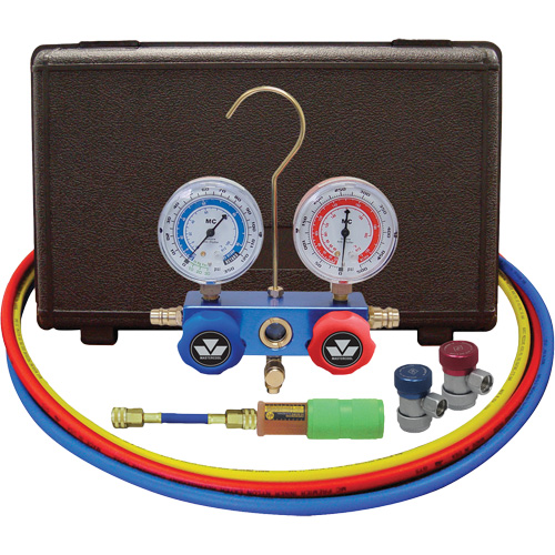 Automotive Manifold Gauge Set with Mini Dye Injector & Manual Couplers Haskins Industrial Inc.