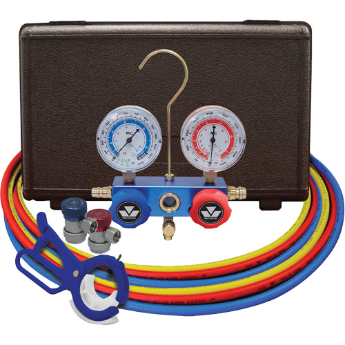 Jeu de manom&egrave;tres collecteurs pour automobile avec coupleurs manuels et robinet perce-canette lat&eacute;rale 3 en 1 Haskins Industrial Inc.