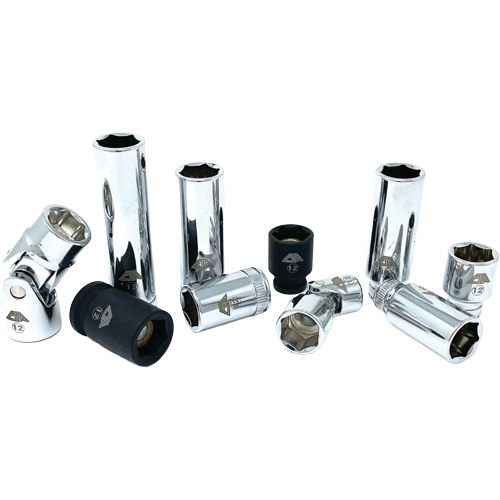 Jeu de douilles chrom&eacute;es avec rail, 10 Morceaux, Prise de 1/4"/3/8" Haskins Industrial Inc.