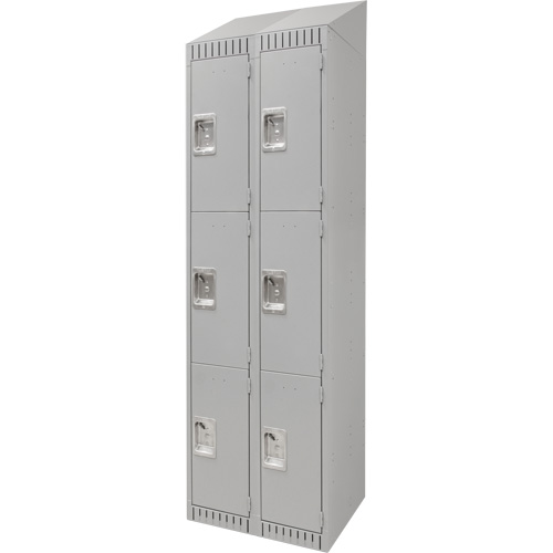 Lockers, 3 -tier, Bank of 2, 24" x 18" x 82", Steel, Grey, Knocked Down Haskins Industrial Inc.