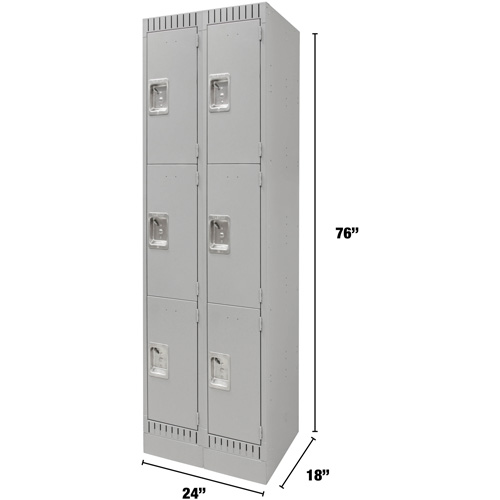 Casiers, 3 niveaux, Bloc de 2, 24" x 18" x 76", Acier, Gris, D&eacute;mont&eacute; Haskins Industrial Inc.