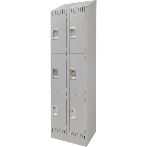 Lockers, 3 -tier, Bank of 2, 24" x 18" x 86", Steel, Grey, Knocked Down Haskins Industrial Inc.