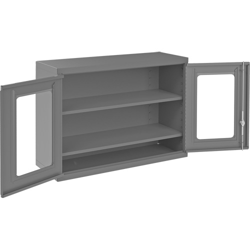 Armoire de rangement murale avec portes transparentes, 26-15/16" h x 35-7/8" la x 13-11/16" p, 2 tablettes, Acier, Gris Haskins Industrial Inc.