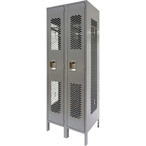 Vented Lockers, Bank of 2, 24" x 18" x 78", Steel, Grey, Knocked Down, Perforated Haskins Industrial Inc.