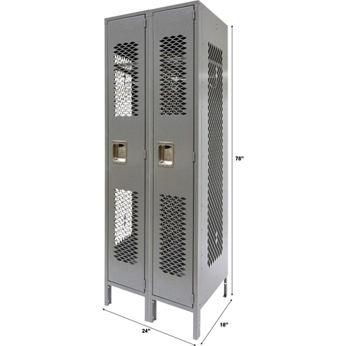 Vented Lockers, Bank of 2, 24" x 18" x 78", Steel, Grey, Knocked Down, Perforated Haskins Industrial Inc.