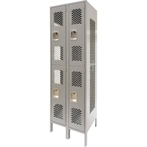 Vented Lockers, 2 -tier, Bank of 2, 24" x 18" x 78", Steel, Grey, Knocked Down, Perforated Haskins Industrial Inc.