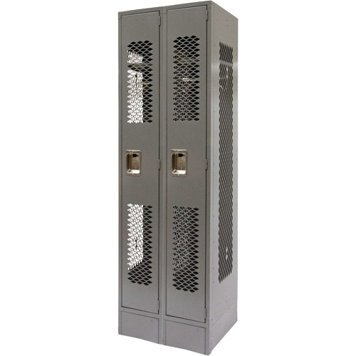Vented Lockers, Bank of 2, 24" x 18" x 78", Steel, Grey, Knocked Down, Perforated Haskins Industrial Inc.