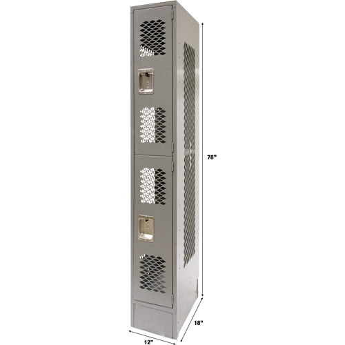 Vented Lockers, 2 -tier, 12" x 18" x 78", Steel, Grey, Knocked Down, Perforated Haskins Industrial Inc.