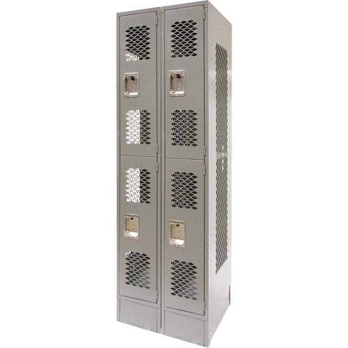 Vented Lockers, 2 -tier, Bank of 2, 24" x 18" x 78", Steel, Grey, Knocked Down, Perforated Haskins Industrial Inc.