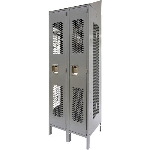 Vented Lockers, Bank of 2, 24" x 18" x 88", Steel, Grey, Knocked Down, Perforated Haskins Industrial Inc.