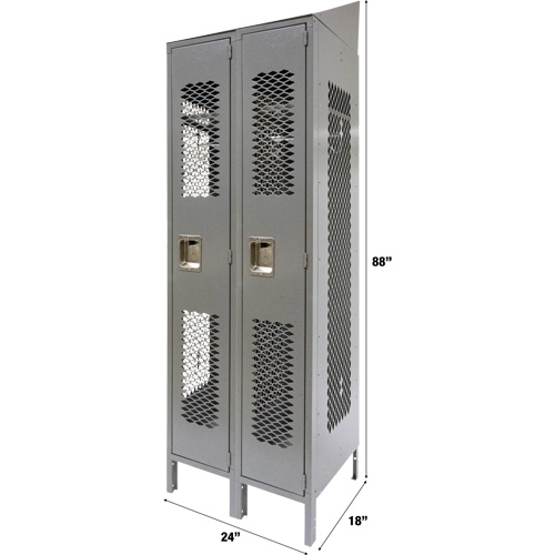 Vented Lockers, Bank of 2, 24" x 18" x 88", Steel, Grey, Knocked Down, Perforated Haskins Industrial Inc.