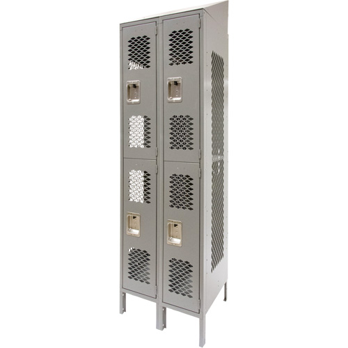 Vented Lockers, 2 -tier, Bank of 2, 24" x 18" x 88", Steel, Grey, Knocked Down, Perforated Haskins Industrial Inc.