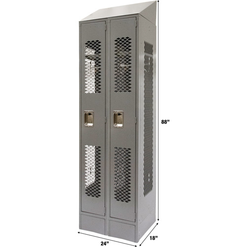 Vented Lockers, Bank of 2, 24" x 18" x 88", Steel, Grey, Knocked Down, Perforated Haskins Industrial Inc.