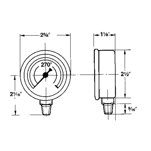 Pressure Gauges, 2-1/2" , 30" Hg-0" Vac., Bottom Mount, Liquid Filled Analogue Haskins Industrial Inc.