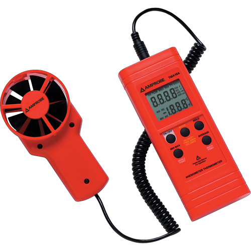 An&eacute;mom&egrave;tre et thermom&egrave;tre TMA10A, Sans enregistrement des donn&eacute;es, Gamme de v&eacute;locit&eacute; d'air de 0,4 - 25 m/sec Haskins Industrial Inc.