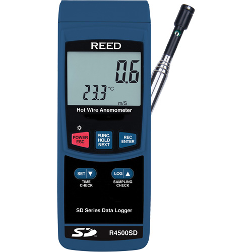 Thermo-Anemometer, Data Logging, 0.2 to 25.0 m/sec Air Velocity Range Haskins Industrial Inc.