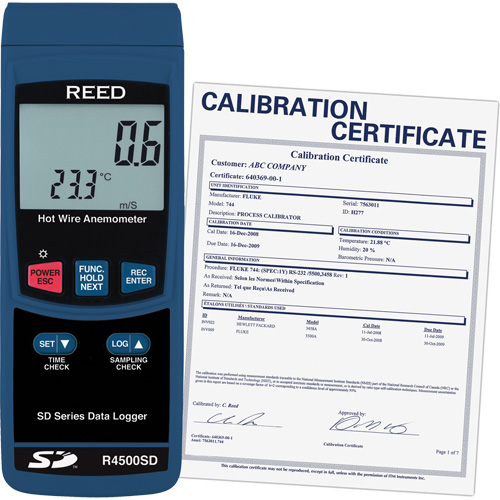 Thermo-an&eacute;mom&egrave;tres &agrave; fil chaud avec enregistrement de donn&eacute;es et certificat de calibration, Enregistrement des donn&eacute;es, Gamme de v&eacute;locit&eacute; d'air de 0,2 - 25 m/sec Haskins Industrial Inc.