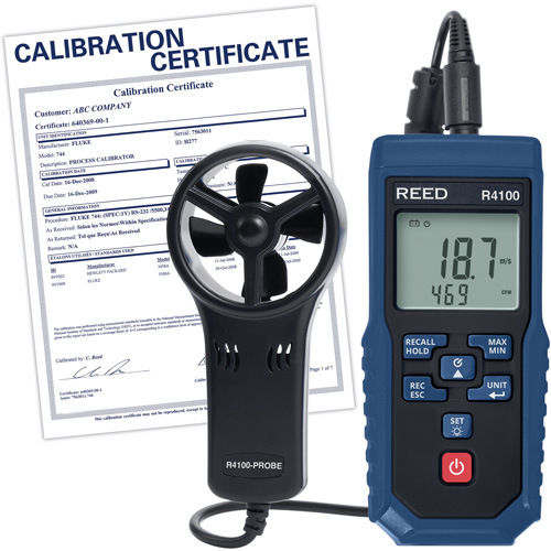 R4100 Vane Thermo-Anemometer with Air Volume with Calibration Certificate, Data Logging, 0.4 - 30 m/sec Air Velocity Range Haskins Industrial Inc.
