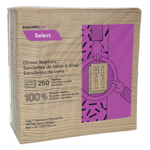 Serviettes de table &agrave; pli 1/8 Pro Select, 1 pli, 15,5" x 16" Haskins Industrial Inc.