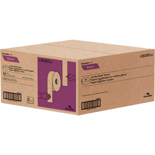 Pro Select Toilet Paper, Jumbo Roll, 2 Ply, 500' Length, White Haskins Industrial Inc.