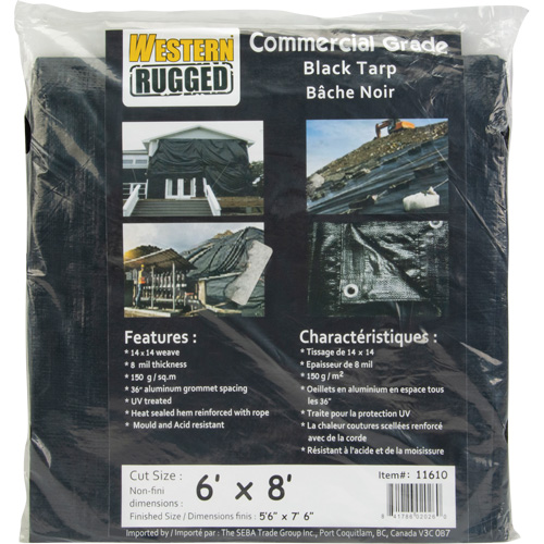 Tarp, Light Industrial Duty, Black, 6' x 8' x 8 mils Haskins Industrial Inc.