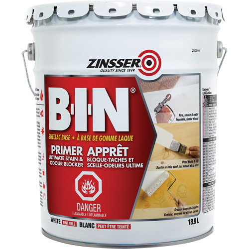 B-I-N&reg; Shellac-Base Sealer Primer, 18.9 L, Pail, Tintable White Haskins Industrial Inc.