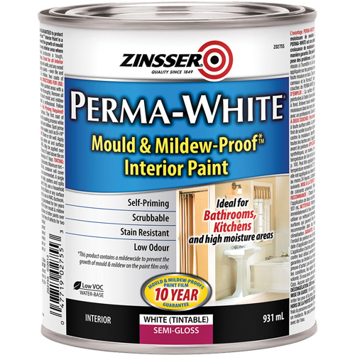 Perma-White&reg; Mold & Mildew-Proof Interior Paint, 931 ml, Can, White Haskins Industrial Inc.