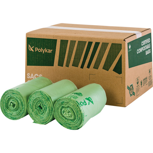 Certified Compostable Bags, Regular, 17" L x 17" W, Green, 10 L (3 Gal.) Capacity Haskins Industrial Inc.