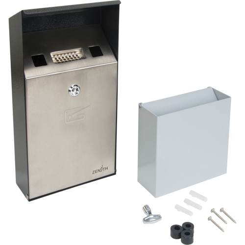 Smoking Receptacle, Wall-Mount, Stainless Steel, 1 Litre Capacity, 11-4/5" Height Haskins Industrial Inc.