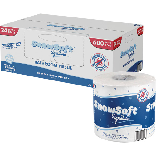 Papier hygi&eacute;nique de premi&egrave;re qualit&eacute; Snow Soft, 2 Pli, 600 Feuilles/Rouleu, Longueur 145', Blanc Haskins Industrial Inc.