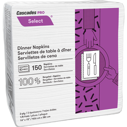 Pro Select&reg; 1/8 Fold Dinner Napkin, 2 Ply, 15" x 16" Haskins Industrial Inc.
