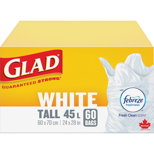 Sacs &agrave; ordures hauts 45 L avec Febreze, R&eacute;gulier, 24" la x 28" lo, Blanc Haskins Industrial Inc.